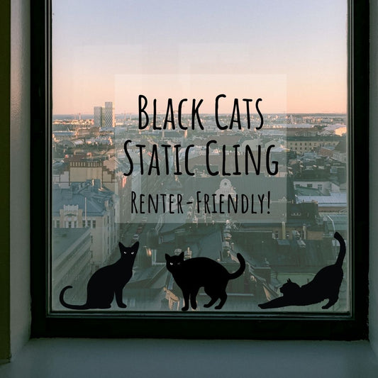 Black Cats Static Cling for Renter-Friendly Halloween Window Decor. Screen Printed & contour cut in-house at InkBird Print Studio!