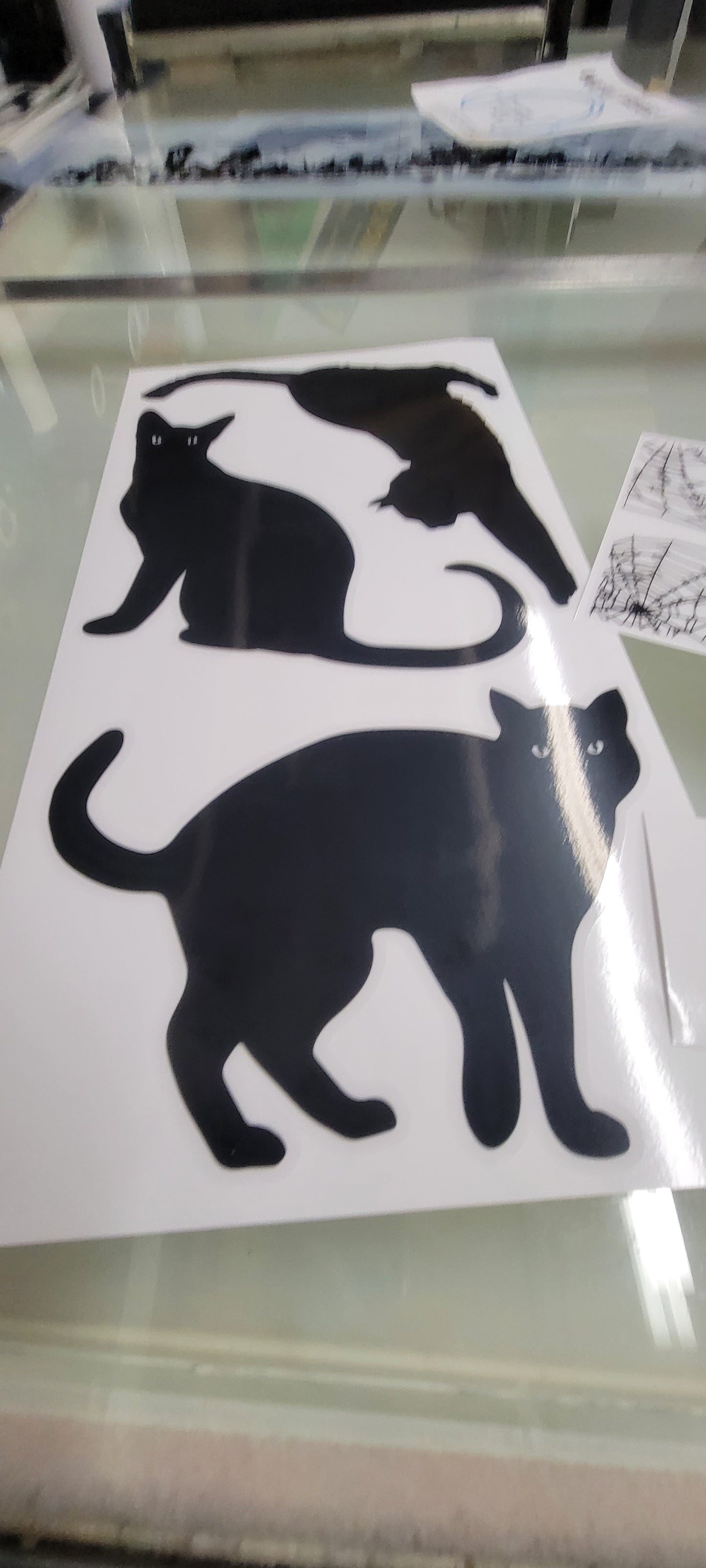 Black Cats Static Cling for Renter-Friendly Halloween Window Decor. Screen Printed & contour cut in-house at InkBird Print Studio!