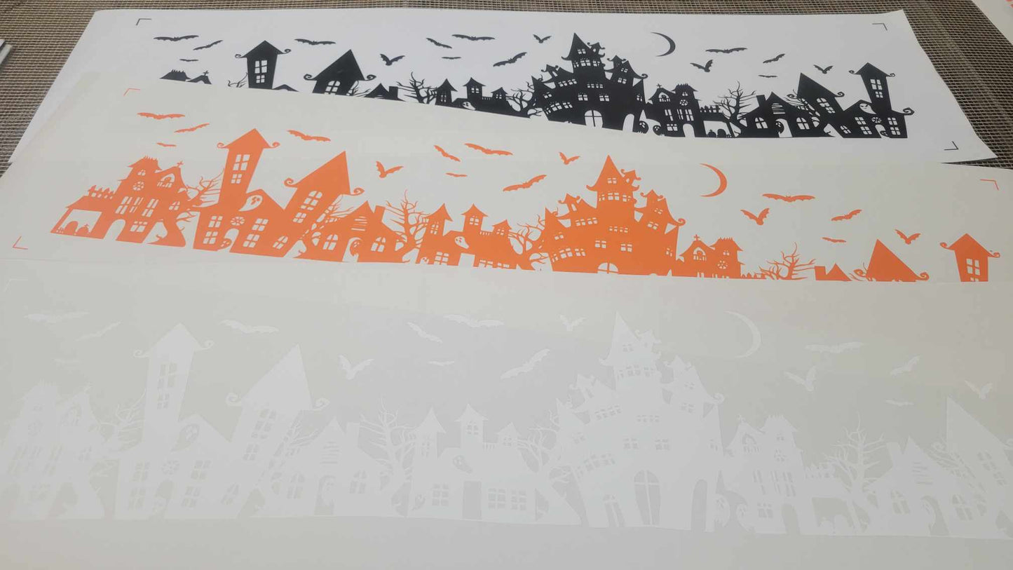 Spooky Town Static Cling for Renter-Friendly Halloween Window Decor. Screen Printed & contour cut in-house at InkBird Print Studio!