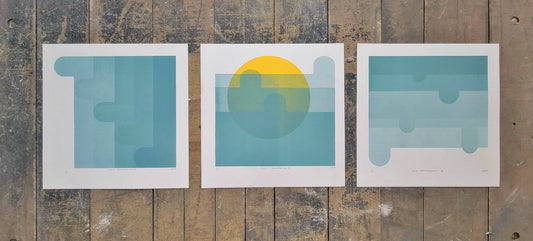 Blue Transparency I, II, III, Screen Printed by Claire Davis