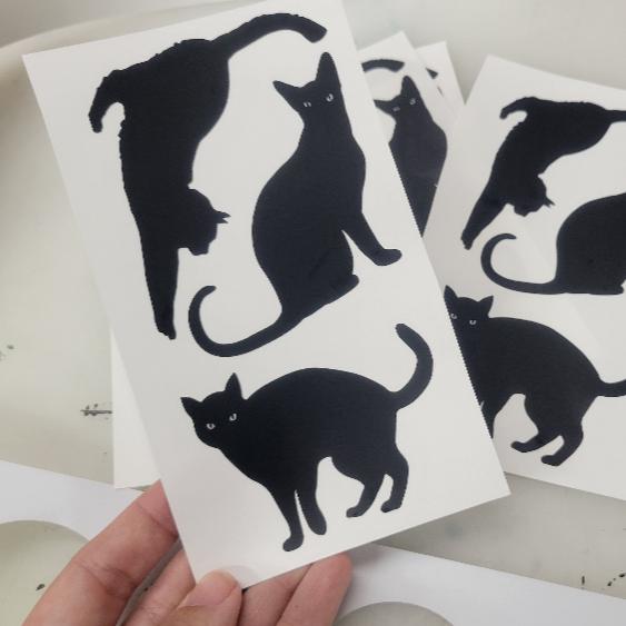 small sheet of stickers, 3 cat stickers, matte laminate