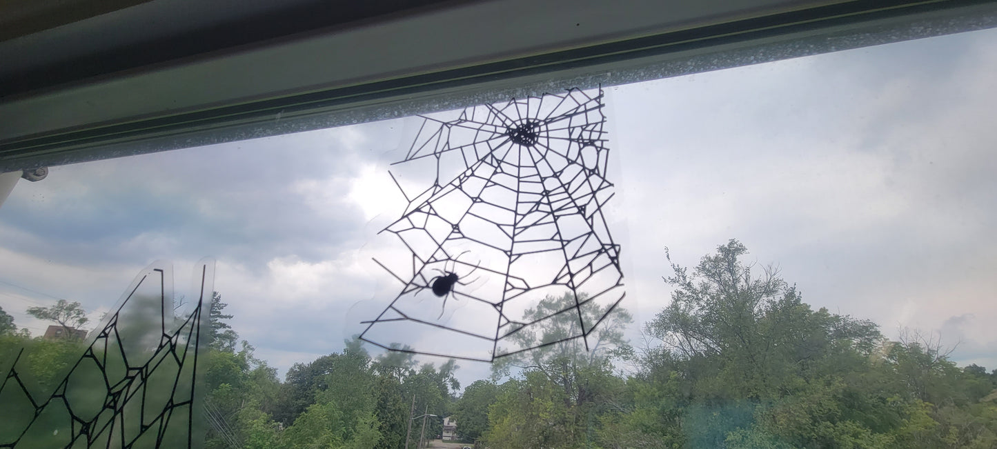 Spider Webs Static Clings for Renter-Friendly Halloween Window Decor. Screen Printed & contour cut in-house at InkBird Print Studio!