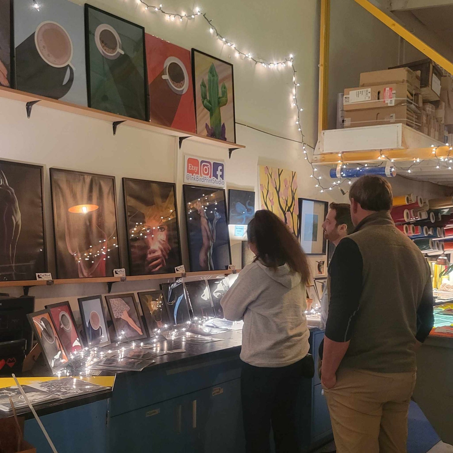 Interior of InkBird Print Studio as seen on April 17th, 2024 for the Spring Open Studios event at 40 W Howard. 40 West Howard Artists Guild