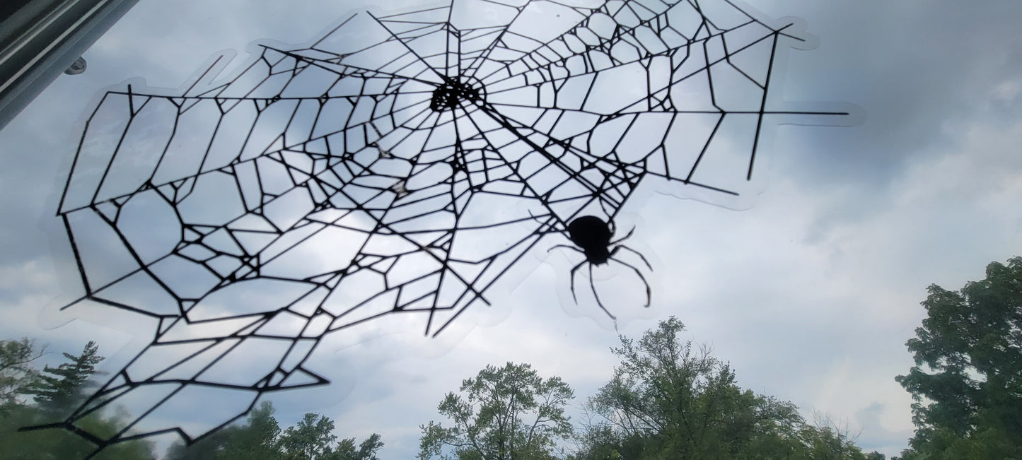 Spider Webs Static Clings for Renter-Friendly Halloween Window Decor. Screen Printed & contour cut in-house at InkBird Print Studio!