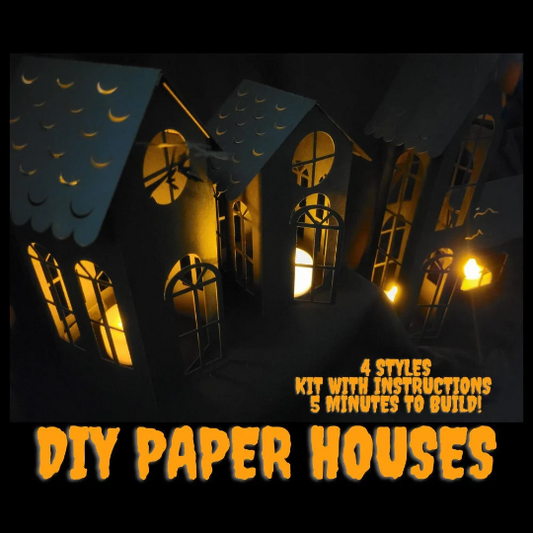 DIY Spooky House Paper Kit. Halloween Decor, perfect for an LED tealight! 8.5x11 cardstock sheet with easy to punch out shapes.