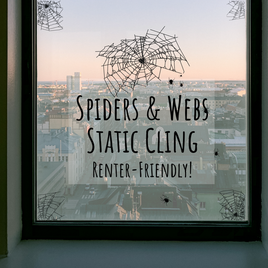 Spider Webs Static Clings for Renter-Friendly Halloween Window Decor. Screen Printed & contour cut in-house at InkBird Print Studio!