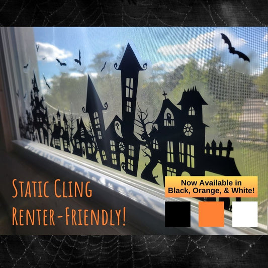 Spooky Town Static Cling for Renter-Friendly Halloween Window Decor. Screen Printed & contour cut in-house at InkBird Print Studio!