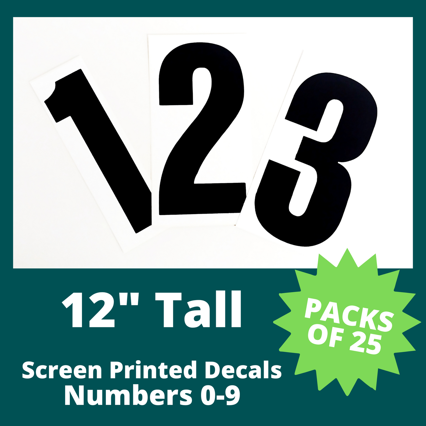 Packs of 25: 12" Vinyl Number Decals