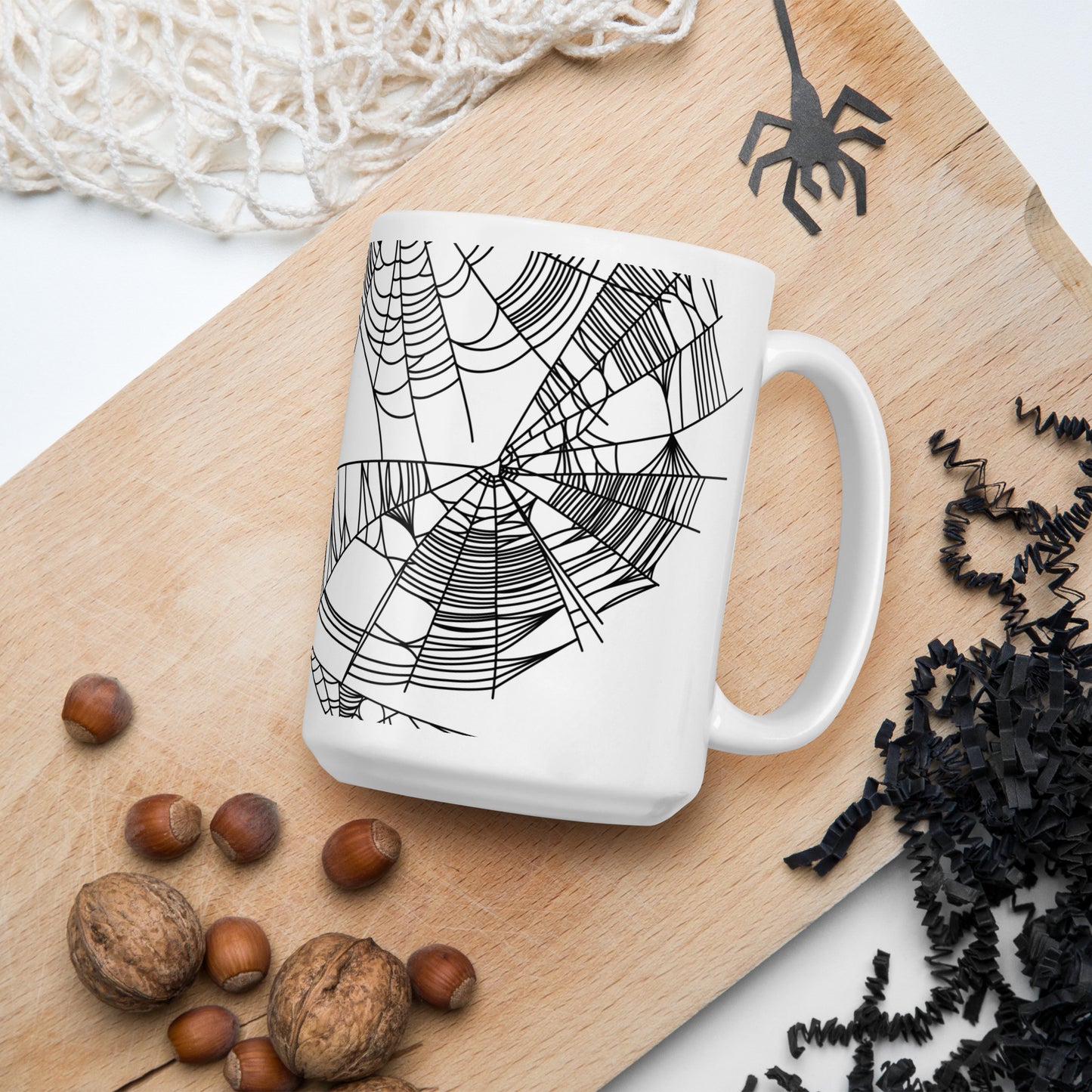 White glossy mug with Spiderwebs