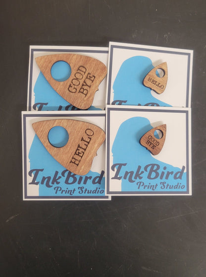 Planchette Pin. Laser cut wood, Large/Small