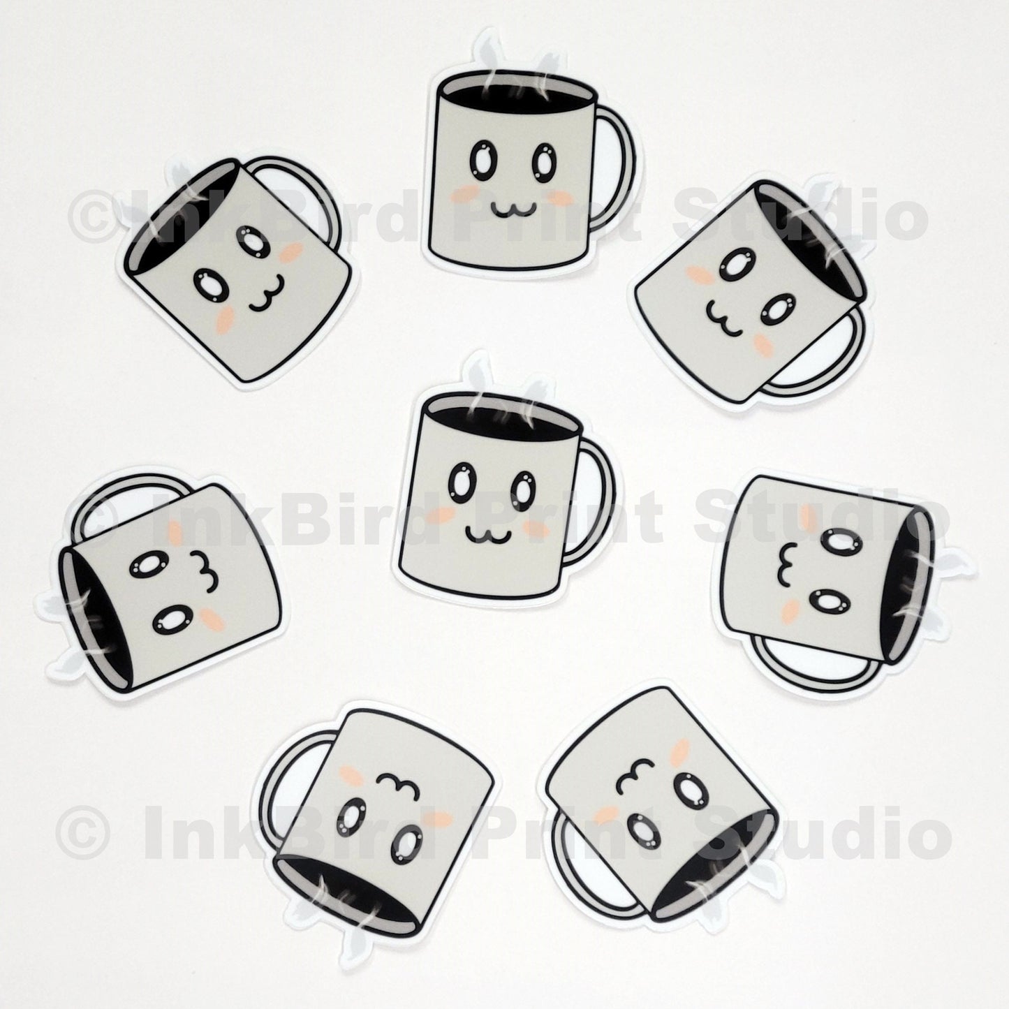 Adorable Coffee Cup Sticker for laptops, travel mugs, journals, gifts, and more! Kawaii Cute Coffee Cup Sticker Decal