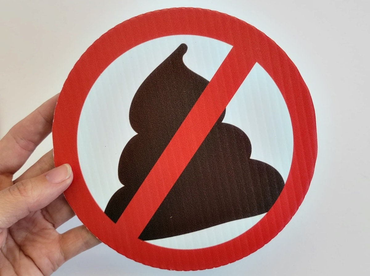 No Pooping sign for yards and gardens. 6" diameter, 12" dowel