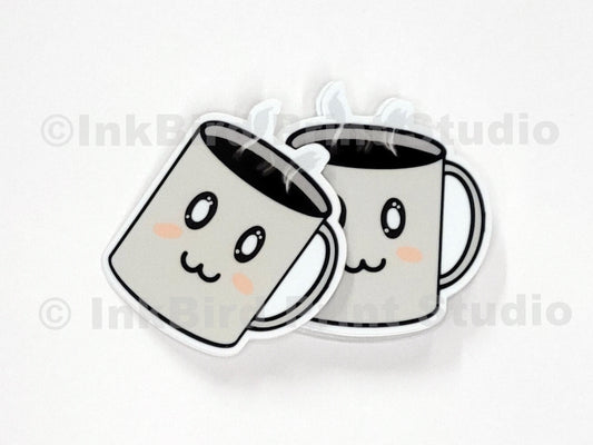 Adorable Coffee Cup Sticker for laptops, travel mugs, journals, gifts, and more! Kawaii Cute Coffee Cup Sticker Decal