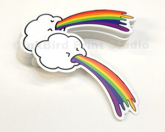 Rainbow Cloud Sticker, weatherproof and fade resistant, 3" long, cloud puking a rainbow sticker for laptops, journals, gifts, & more!