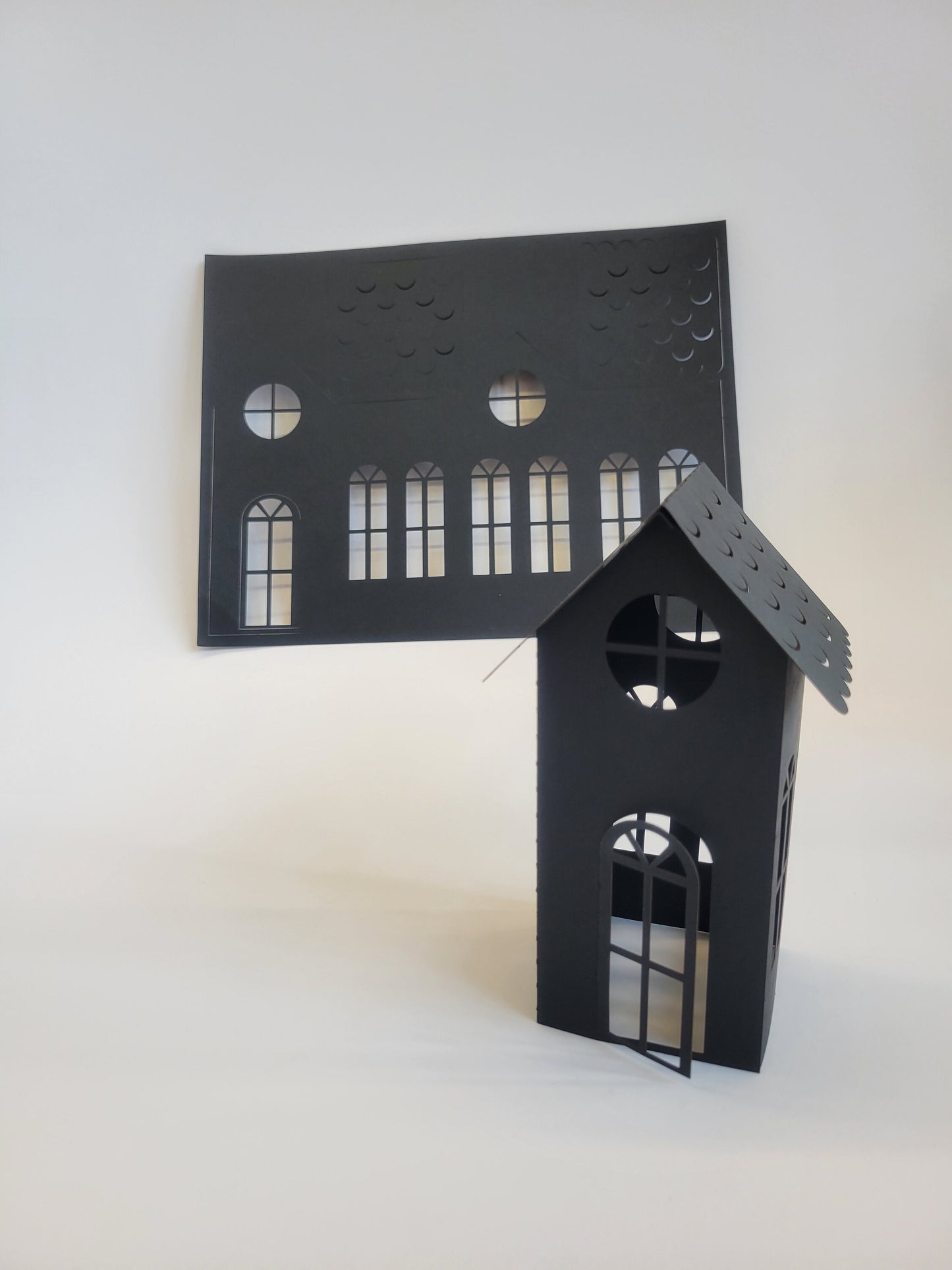 DIY Spooky House Paper Kit. Halloween Decor, perfect for an LED tealight! 8.5x11 cardstock sheet with easy to punch out shapes.