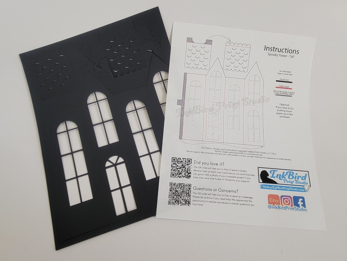 DIY Spooky House Paper Kit. Halloween Decor, perfect for an LED tealight! 8.5x11 cardstock sheet with easy to punch out shapes.