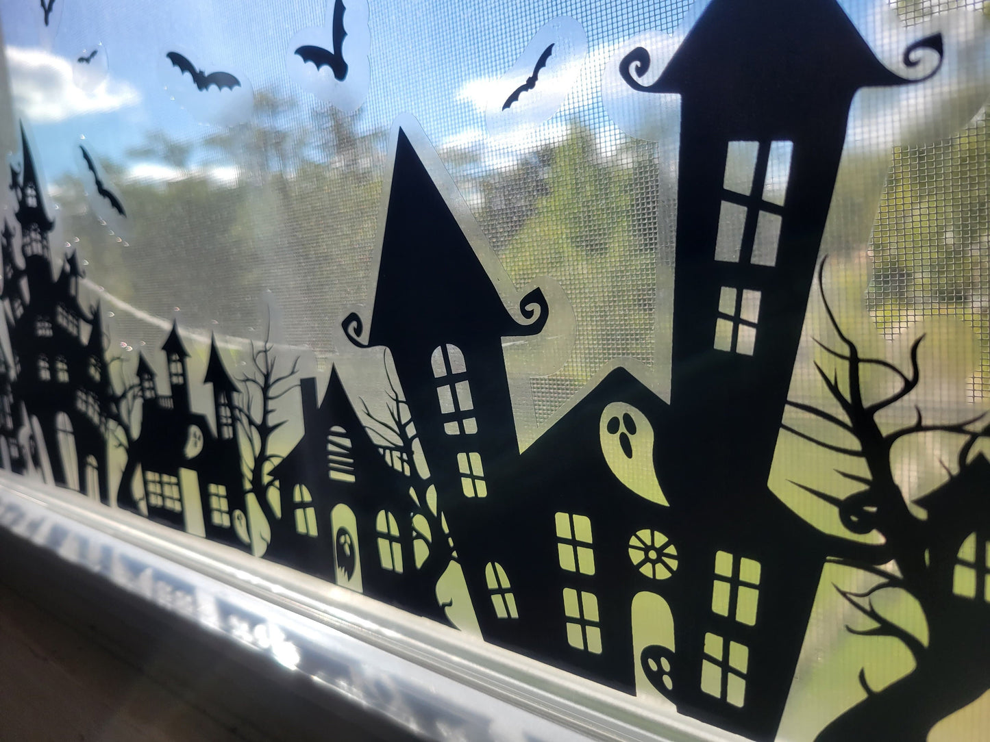 Spooky Town Static Cling for Renter-Friendly Halloween Window Decor. Screen Printed & contour cut in-house at InkBird Print Studio!