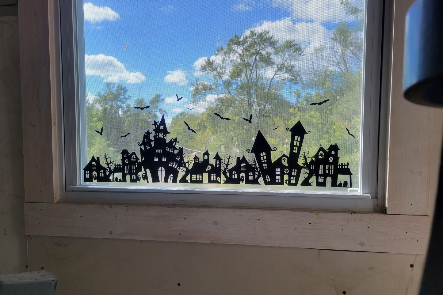 Spooky Town Static Cling for Renter-Friendly Halloween Window Decor. Screen Printed & contour cut in-house at InkBird Print Studio!