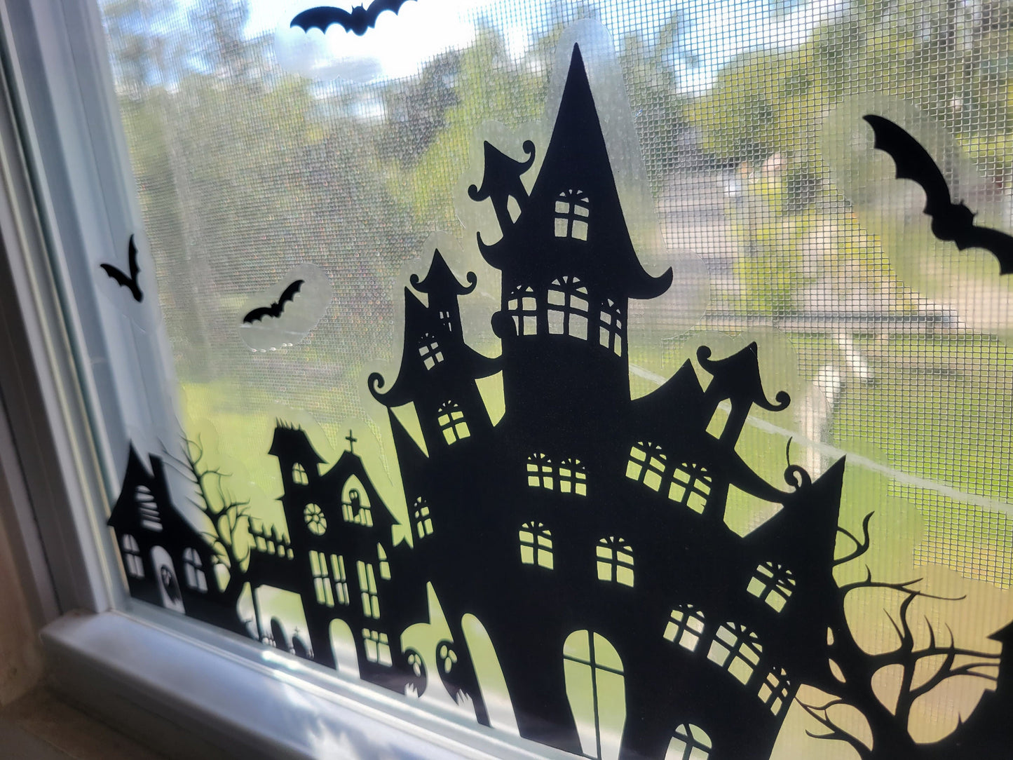 Spooky Town Static Cling for Renter-Friendly Halloween Window Decor. Screen Printed & contour cut in-house at InkBird Print Studio!