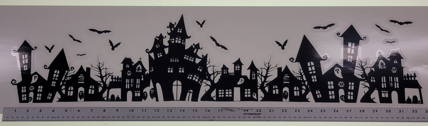 Spooky Town Static Cling for Renter-Friendly Halloween Window Decor. Screen Printed & contour cut in-house at InkBird Print Studio!